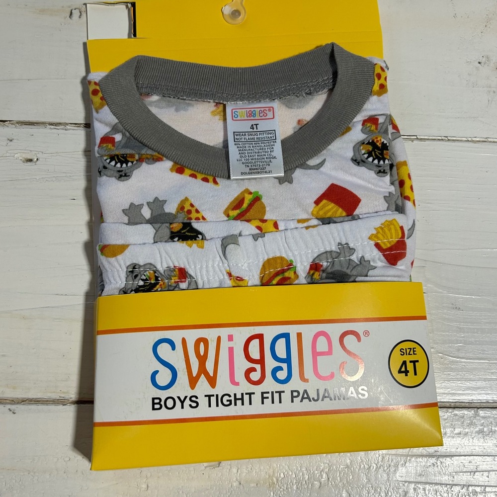 Swiggles Boys 4T Tight Fit‎ Pajamas Dinosaur Pizza Burger Fries 2pc Set New